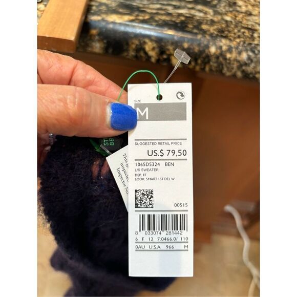 Stile Beneton NWT M Royal deep blue open weave crochet style long sleeve button - Picture 6 of 7